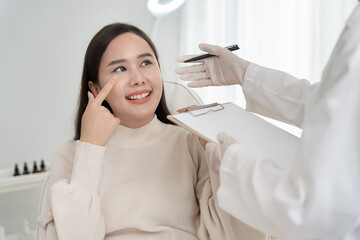 plastic surgery, beauty asian smile and happy after surgery, surgical procedure that involve...