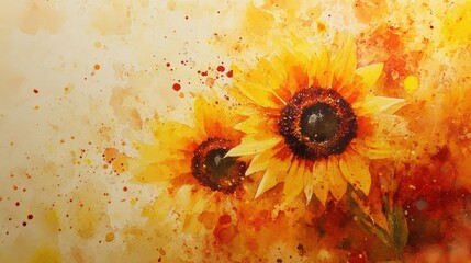 Watercolor Sunflowers  Autumnal Floral Art Print