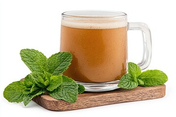 Refreshing Brown Beverage with Mint Garnish in Glass Mug