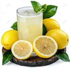 Refreshing Lemonade with Ice and Lemons on Rustic Wood