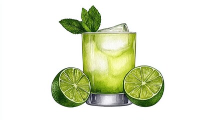 Refreshing Lime Cocktail with Mint Garnish and Ice