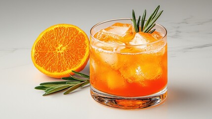 Refreshing Orange Rosemary Cocktail with Ice in Rocks Glass