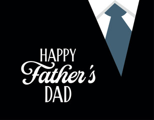 Happy Fathers day lettering, tie and black background