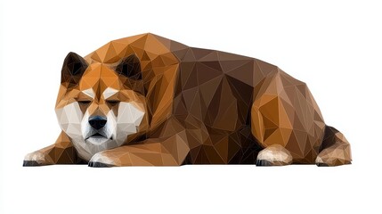 Relaxed Reddish Brown Dog Low Poly Illustration on White