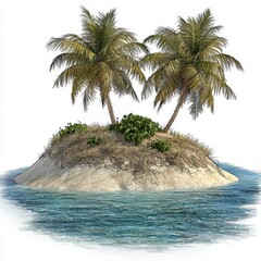 Rendering of Tropical Island with Palm Trees Sandy Beach and Clear Blue Water
