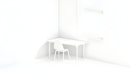 White Minimal Desk and Chair in Bright Room


