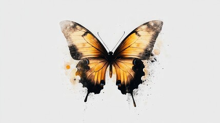 Golden Black Butterfly Watercolor Splash Art
