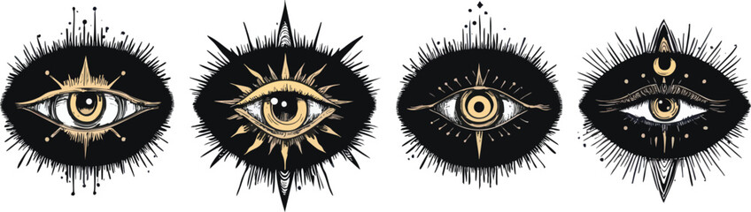 Mystical Eyes Set, Vector Illustration