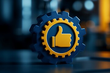 Thumbs Up Gear Icon - Symbolizing Excellence, Success, and Positive Quality Control in Industrial Settings