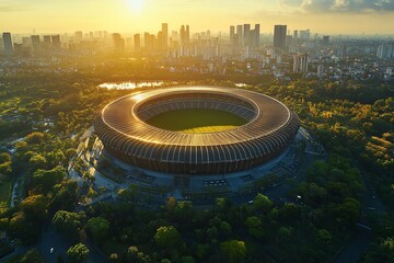 A drone shot capturing the Senayan stadium from above