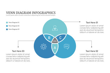 Venn diagram infographic chart template for business 3, 4, parts, options, presentation with venn diagram elements vector illustration.