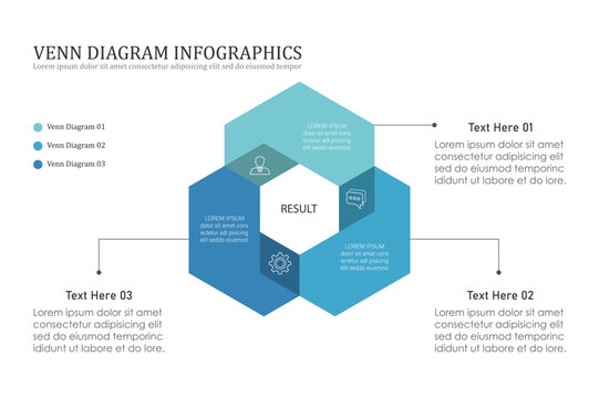 Venn diagram infographic chart template for business 3, 4, parts, options, presentation with venn diagram elements vector illustration.