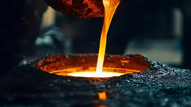 Pouring molten metal into a mold in foundry