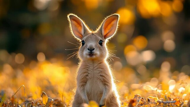 Adorable Baby Kangaroo Sitting in Lush Green Grass