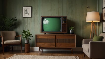 Retro living room scene with vintage TV