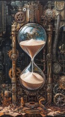 Steampunk time management digital art in a mechanical environment