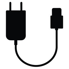 Simple black icon of a smartphone charger with wall adapter and connected cable