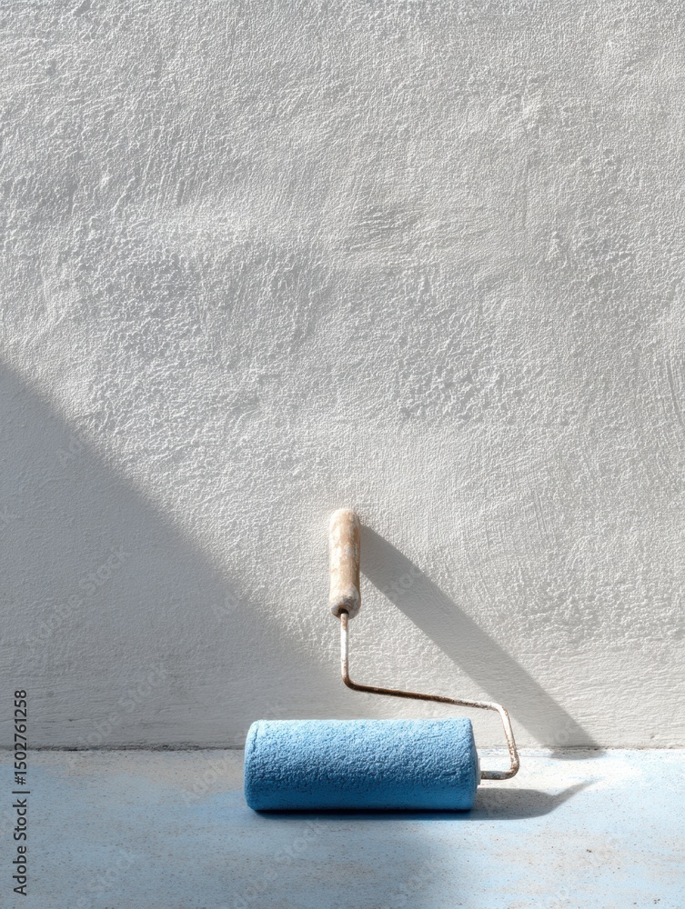 Aufkleber Bright Primer Application on Concrete Wall With Paint Roller in Modern Workspace Setting