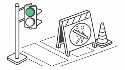Traffic Lights & Road Work Signs – Safety, Control & Pedestrian Caution Icons