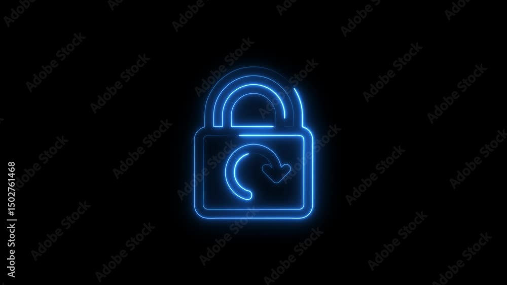 Poster neon glowing padlock resetting animation loop