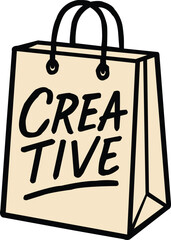 Beige paper shopping bag with bold hand drawn creative text and black outlines ideal for branding and design themes