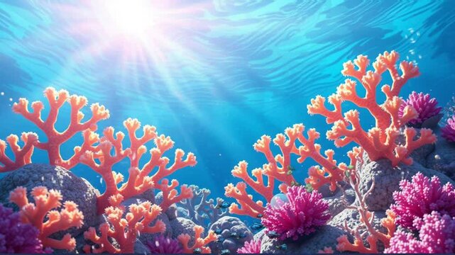 Close-up of pink coral reef under clear tropical ocean water