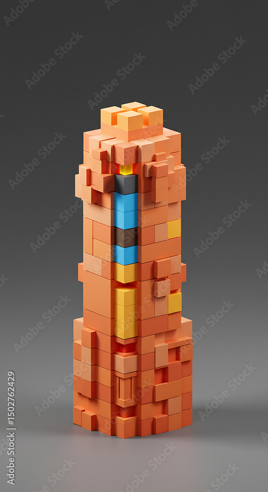 Aufkleber Abstract 3D Render of a Colorful Block Tower Structure Modern Architecture Geometric Design Pixel