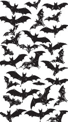 Halloween bat icon set. Bat silhouettes flying , black silhouettes isolated on white background