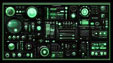 Futuristic green digital audio visual control panel