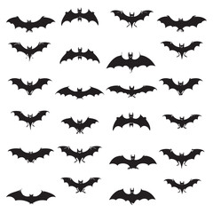 Obraz premium Halloween bat icon set. Bat silhouettes flying , black silhouettes isolated on white background