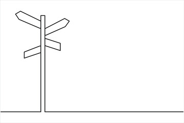 Road direction signboard one continuous line art drawing of vector illustration