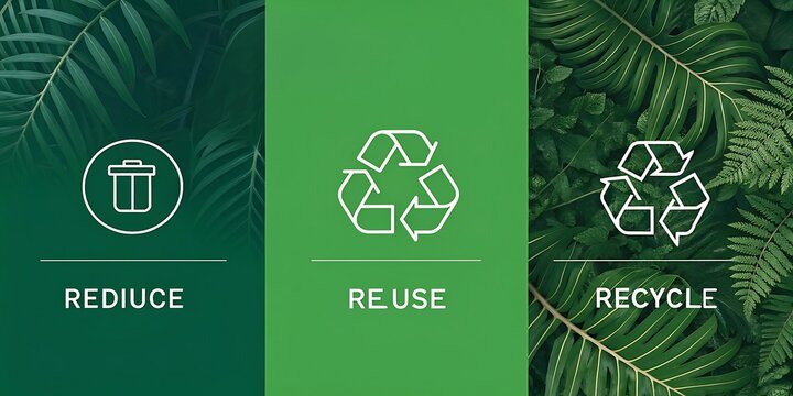 Reduce Reuse Recycle Concept with Lush Green Tropical Foliage Background