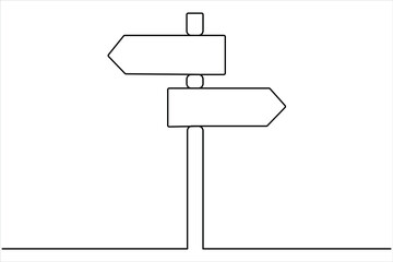 Road direction signboard one continuous line art drawing of vector illustration