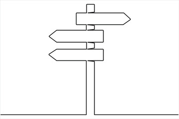 Obraz premium Road direction signboard one continuous line art drawing of vector illustration