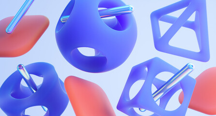 Abstarct shapes composition on blue background. 3d rendering.