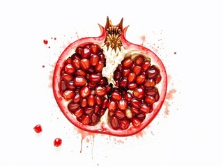 Hand Painted Pomegranate Slice, White Background
