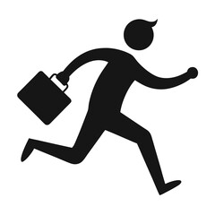 Silhouette of person running with briefcase, black on white
