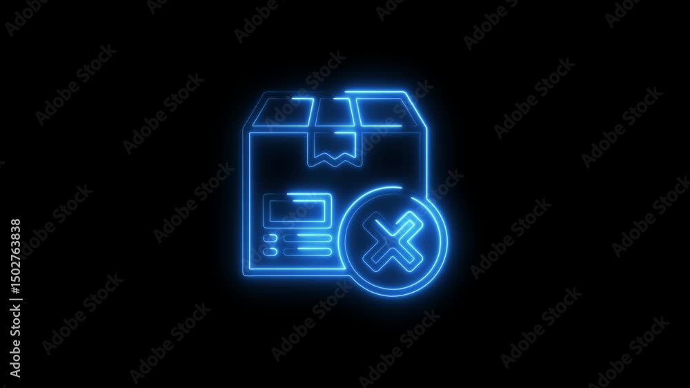 Poster neon glowing package rejected animation loop