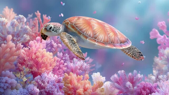 peaceful sea life conservation image Sea turtle swimming through vibrant coral reef, colorful sea turtle gliding in coral reef habitat, peaceful sea turtle in vibrant coral reef ecosystem 