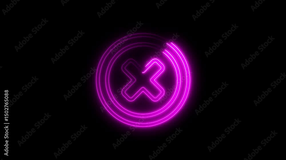 Poster neon pink x mark circle rotating animation loop