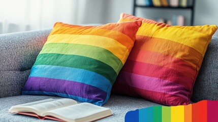Cozy Living Room with Pride Decor – Warm and Inclusive Atmosphere Celebrating LGBTQIA+ Identity, Diversity, and Love in a Stylish and Welcoming Home Interior Setting