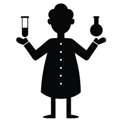 Silhouette of a scientist holding test tubes, black on white