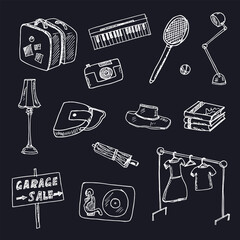 Garage hand drawn doodle set. Vector illustration. Isolated elements on white background. Symbol collection.