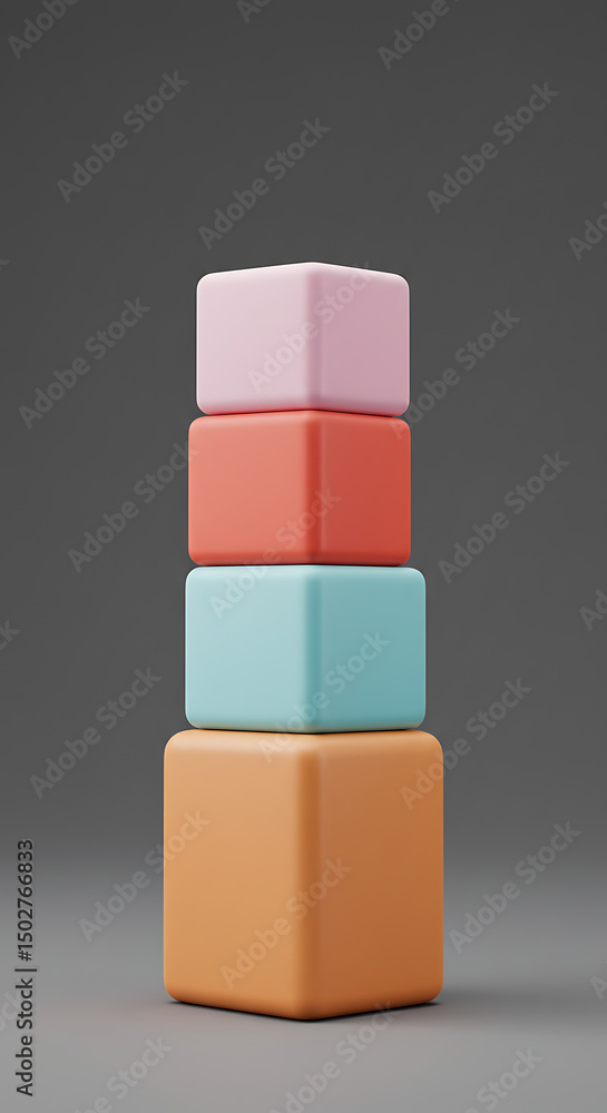 Poster stack of colorful pastel cubes abstract 3d render geometric shapes modern minimalist design