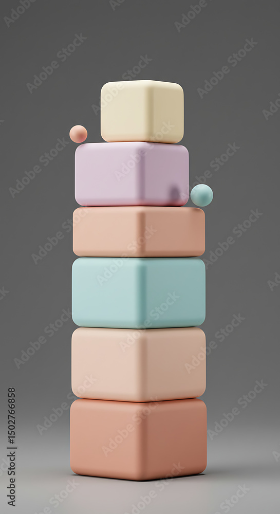 Aufkleber pastel colored cubes stacked with small spheres abstract 3d render minimalist design
