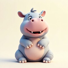 cute hippopotamus character with a friendly expression, it has a smooth blue body with a pink muzzle and large ears