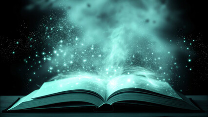 open book with magic light