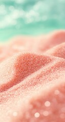 Fototapeta premium Soft, textured, coral-hued surface, blurred background of sky and water