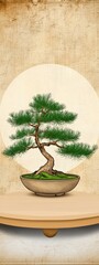 Serene Miniature Bonsai Tree on Wooden Shelf