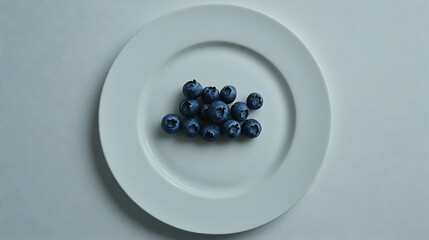 A handful of blueberries arranged on a white plate